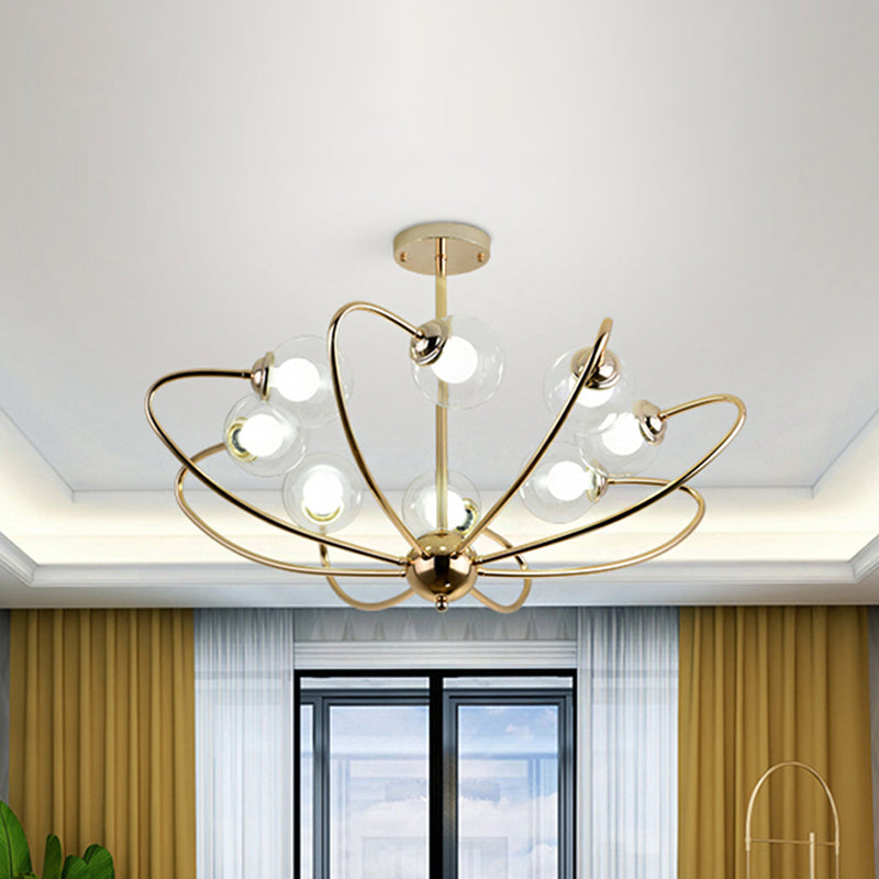 Gold Curved Arm Hanging Pendant Light 6/8/10 Heads Glass Shade Ceiling Chandelier Clearhalo 'Ceiling Lights' 'Chandeliers' 'Modern Chandeliers' 'Modern' Lighting' 1886668