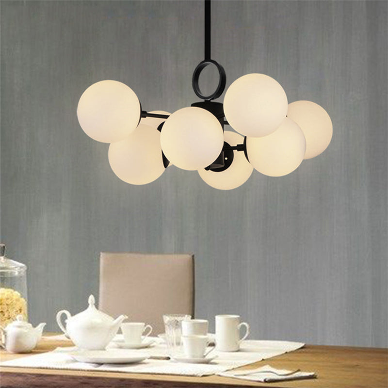 Bubble Shade Dining Table Chandelier Milk Glass Multi-Head Modern Hanging Light in White 8 White Clearhalo 'Ceiling Lights' 'Chandeliers' 'Modern Chandeliers' 'Modern' Lighting' 188667