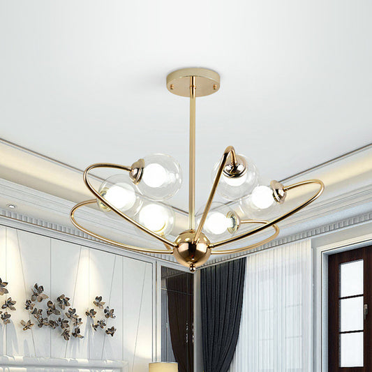 Gold Curved Arm Hanging Pendant Light 6/8/10 Heads Glass Shade Ceiling Chandelier 6 Gold Clearhalo 'Ceiling Lights' 'Chandeliers' 'Modern Chandeliers' 'Modern' Lighting' 1886671