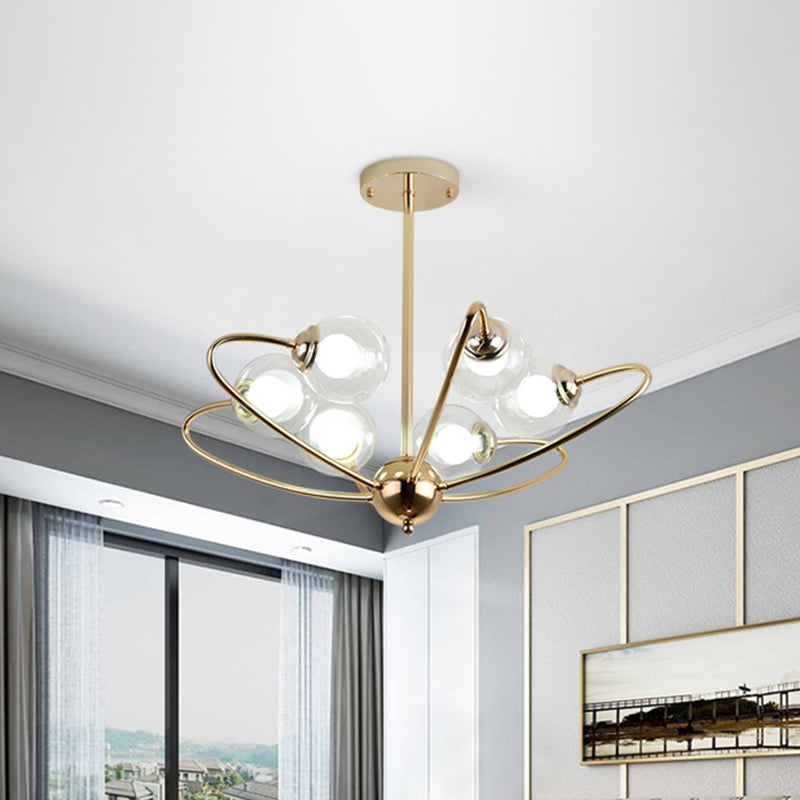 Gold Curved Arm Hanging Pendant Light 6/8/10 Heads Glass Shade Ceiling Chandelier Clearhalo 'Ceiling Lights' 'Chandeliers' 'Modern Chandeliers' 'Modern' Lighting' 1886672