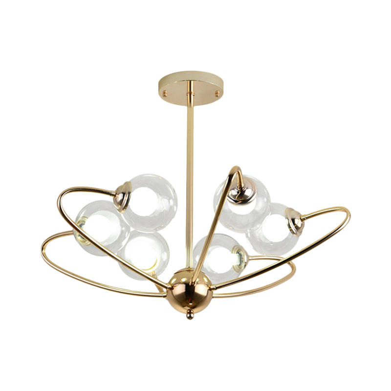 Gold Curved Arm Hanging Pendant Light 6/8/10 Heads Glass Shade Ceiling Chandelier Clearhalo 'Ceiling Lights' 'Chandeliers' 'Modern Chandeliers' 'Modern' Lighting' 1886673