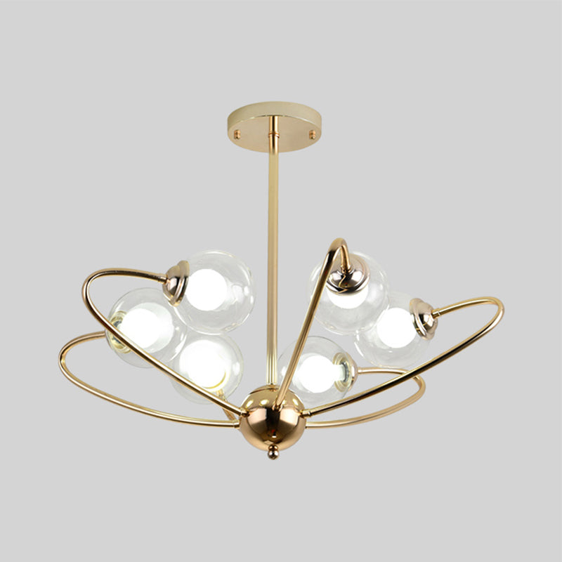 Gold Curved Arm Hanging Pendant Light 6/8/10 Heads Glass Shade Ceiling Chandelier Clearhalo 'Ceiling Lights' 'Chandeliers' 'Modern Chandeliers' 'Modern' Lighting' 1886674