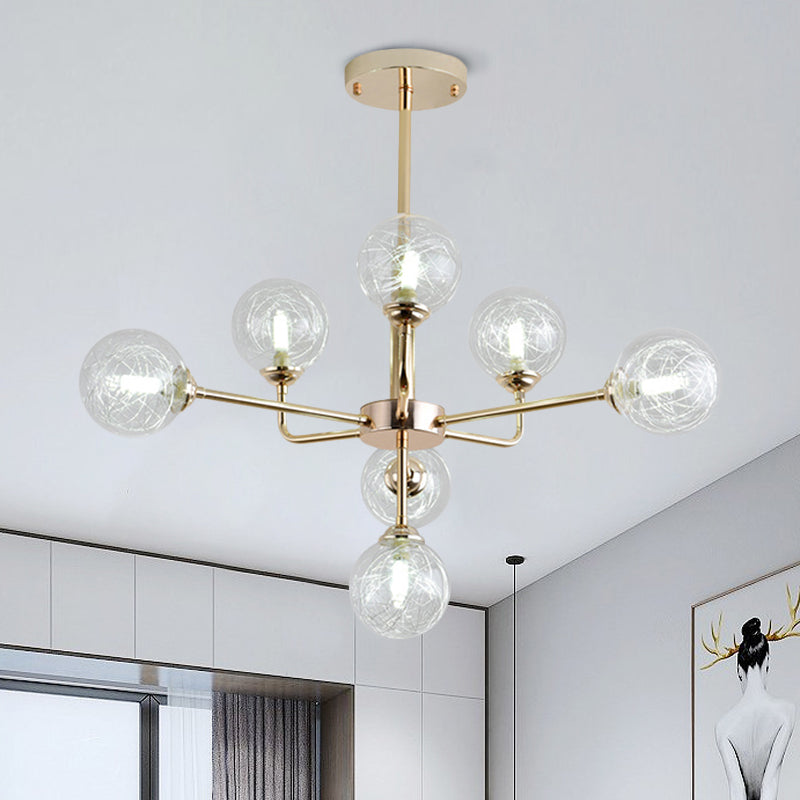 Post Modern Orb Chandelier 7/9/13 Lights Glass Shade Hanging Lamp in Gold Finish 7 Gold Clearhalo 'Ceiling Lights' 'Chandeliers' 'Modern Chandeliers' 'Modern' Lighting' 1886676