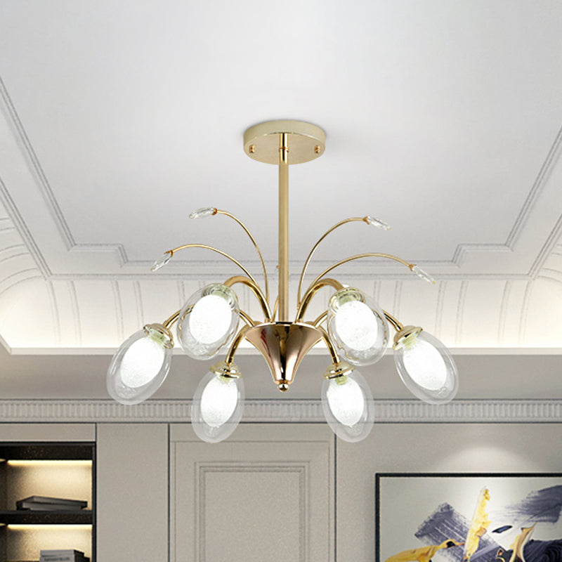 Oval Glass Shade Chandelier Lamp 6/8/10 Head Post Modern Hanging Ceiling Light in Gold 6 Gold Clearhalo 'Ceiling Lights' 'Chandeliers' 'Modern Chandeliers' 'Modern' Lighting' 1886691