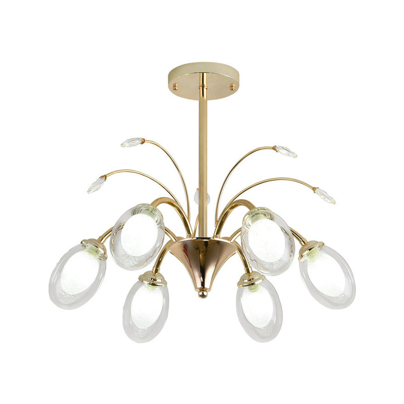 Oval Glass Shade Chandelier Lamp 6/8/10 Head Post Modern Hanging Ceiling Light in Gold Clearhalo 'Ceiling Lights' 'Chandeliers' 'Modern Chandeliers' 'Modern' Lighting' 1886694