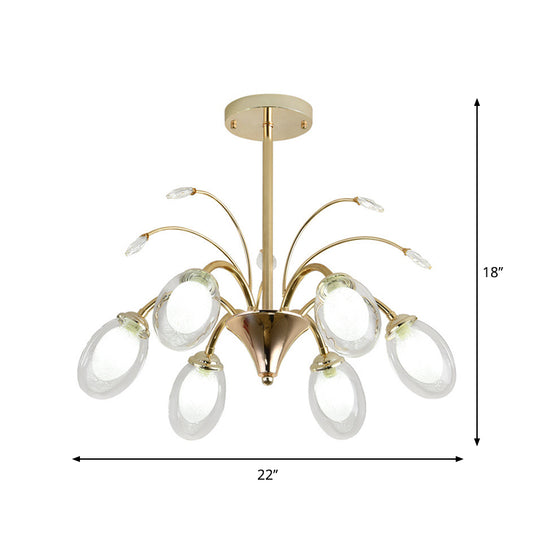Oval Glass Shade Chandelier Lamp 6/8/10 Head Post Modern Hanging Ceiling Light in Gold Clearhalo 'Ceiling Lights' 'Chandeliers' 'Modern Chandeliers' 'Modern' Lighting' 1886695