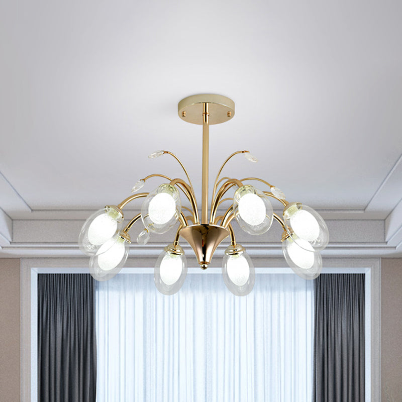 Oval Glass Shade Chandelier Lamp 6/8/10 Head Post Modern Hanging Ceiling Light in Gold Clearhalo 'Ceiling Lights' 'Chandeliers' 'Modern Chandeliers' 'Modern' Lighting' 1886698