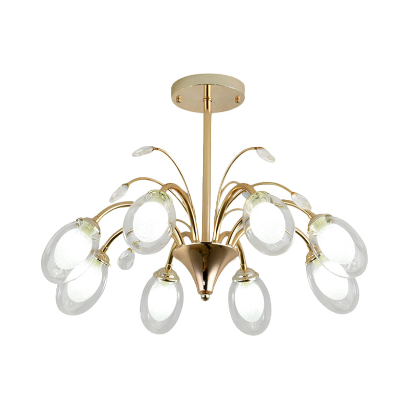 Oval Glass Shade Chandelier Lamp 6/8/10 Head Post Modern Hanging Ceiling Light in Gold Clearhalo 'Ceiling Lights' 'Chandeliers' 'Modern Chandeliers' 'Modern' Lighting' 1886699