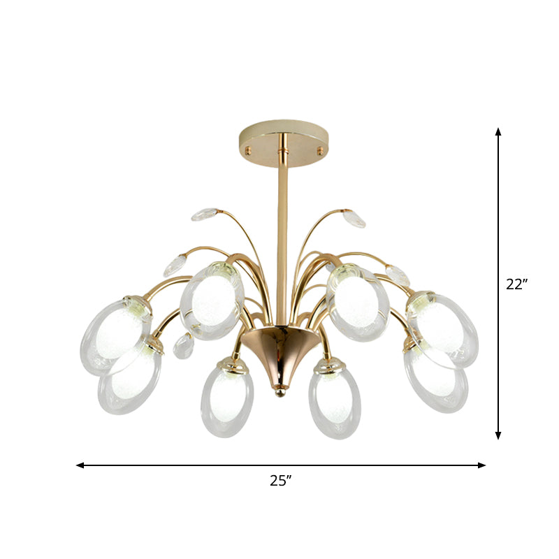 Oval Glass Shade Chandelier Lamp 6/8/10 Head Post Modern Hanging Ceiling Light in Gold Clearhalo 'Ceiling Lights' 'Chandeliers' 'Modern Chandeliers' 'Modern' Lighting' 1886700