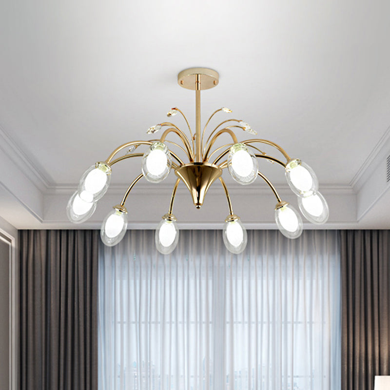 Oval Glass Shade Chandelier Lamp 6/8/10 Head Post Modern Hanging Ceiling Light in Gold Clearhalo 'Ceiling Lights' 'Chandeliers' 'Modern Chandeliers' 'Modern' Lighting' 1886702