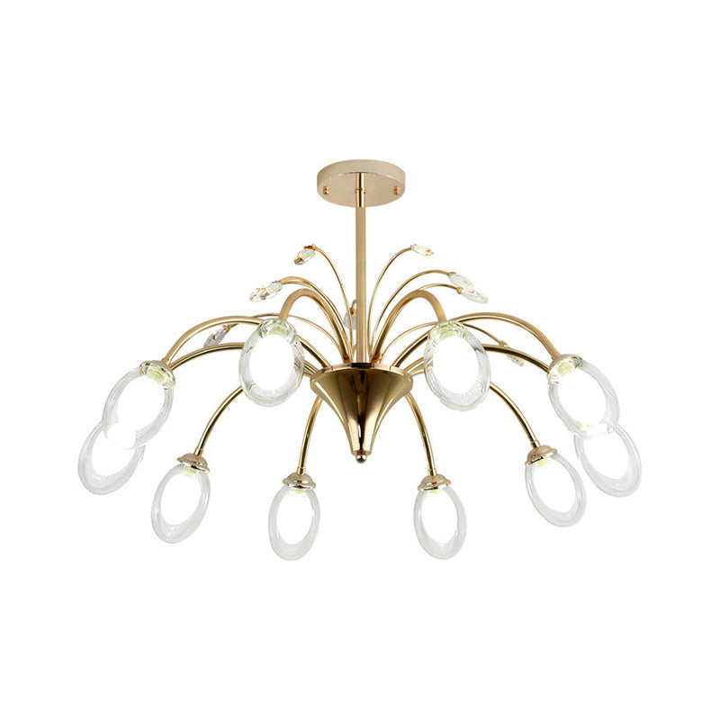 Oval Glass Shade Chandelier Lamp 6/8/10 Head Post Modern Hanging Ceiling Light in Gold Clearhalo 'Ceiling Lights' 'Chandeliers' 'Modern Chandeliers' 'Modern' Lighting' 1886703