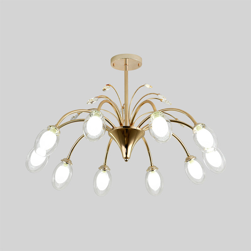 Oval Glass Shade Chandelier Lamp 6/8/10 Head Post Modern Hanging Ceiling Light in Gold Clearhalo 'Ceiling Lights' 'Chandeliers' 'Modern Chandeliers' 'Modern' Lighting' 1886704