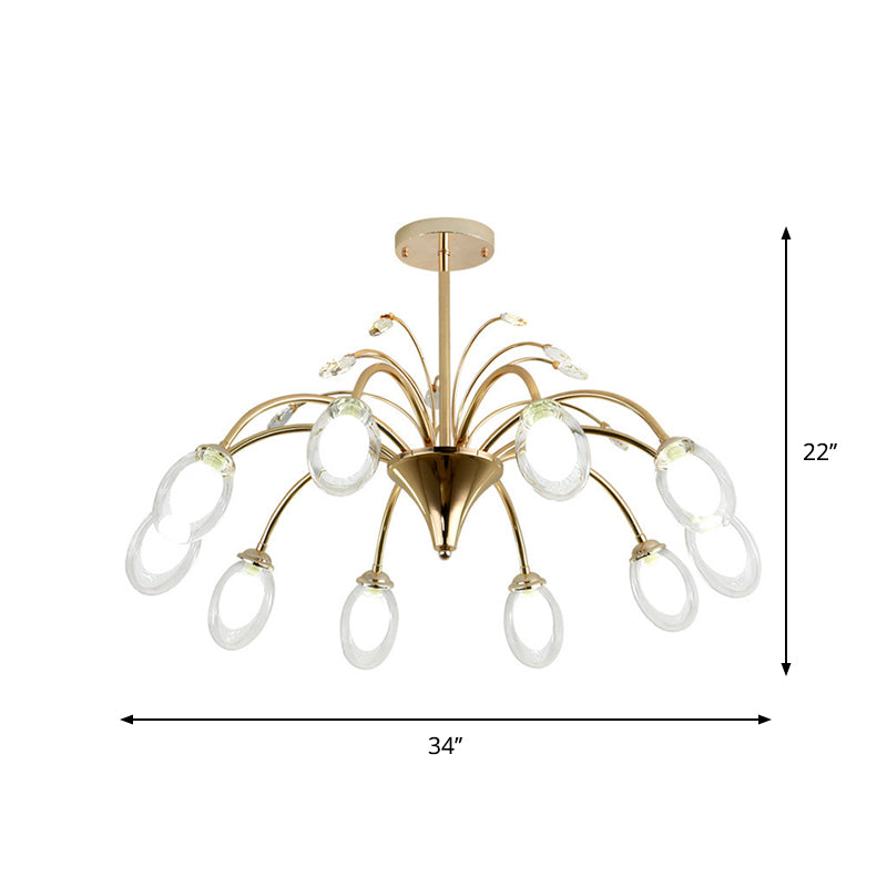 Oval Glass Shade Chandelier Lamp 6/8/10 Head Post Modern Hanging Ceiling Light in Gold Clearhalo 'Ceiling Lights' 'Chandeliers' 'Modern Chandeliers' 'Modern' Lighting' 1886705