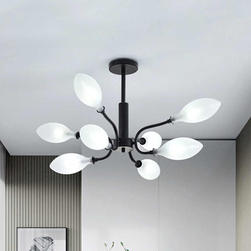 Frosted Glass Branch Chandelier Living Room Multi Light Wrought Iron Ceiling Lamp in Black Clearhalo 'Ceiling Lights' 'Chandeliers' 'Modern Chandeliers' 'Modern' Lighting' 1886707