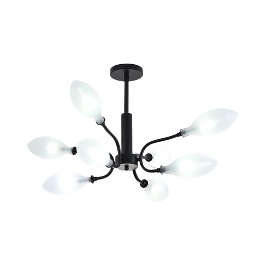 Frosted Glass Branch Chandelier Living Room Multi Light Wrought Iron Ceiling Lamp in Black Clearhalo 'Ceiling Lights' 'Chandeliers' 'Modern Chandeliers' 'Modern' Lighting' 1886709