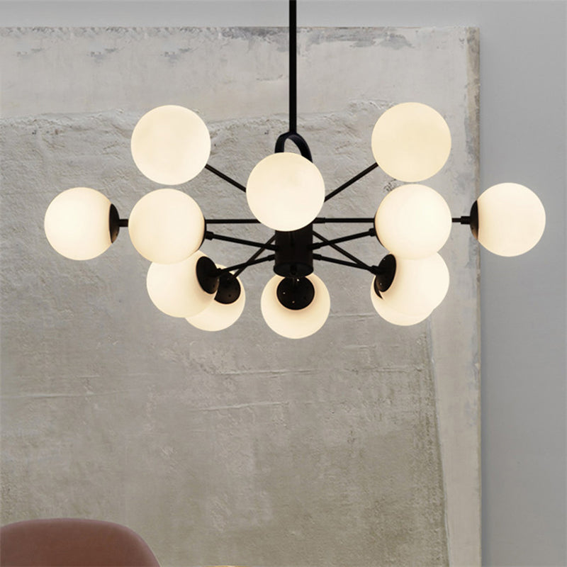 Bubble Shade Dining Table Chandelier Milk Glass Multi-Head Modern Hanging Light in White 12 White Clearhalo 'Ceiling Lights' 'Chandeliers' 'Modern Chandeliers' 'Modern' Lighting' 188671