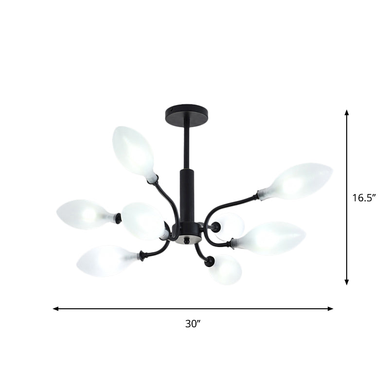 Frosted Glass Branch Chandelier Living Room Multi Light Wrought Iron Ceiling Lamp in Black Clearhalo 'Ceiling Lights' 'Chandeliers' 'Modern Chandeliers' 'Modern' Lighting' 1886710