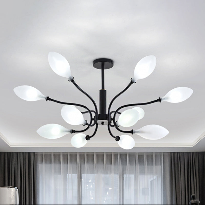 Frosted Glass Branch Chandelier Living Room Multi Light Wrought Iron Ceiling Lamp in Black 12 Black Clearhalo 'Ceiling Lights' 'Chandeliers' 'Modern Chandeliers' 'Modern' Lighting' 1886711