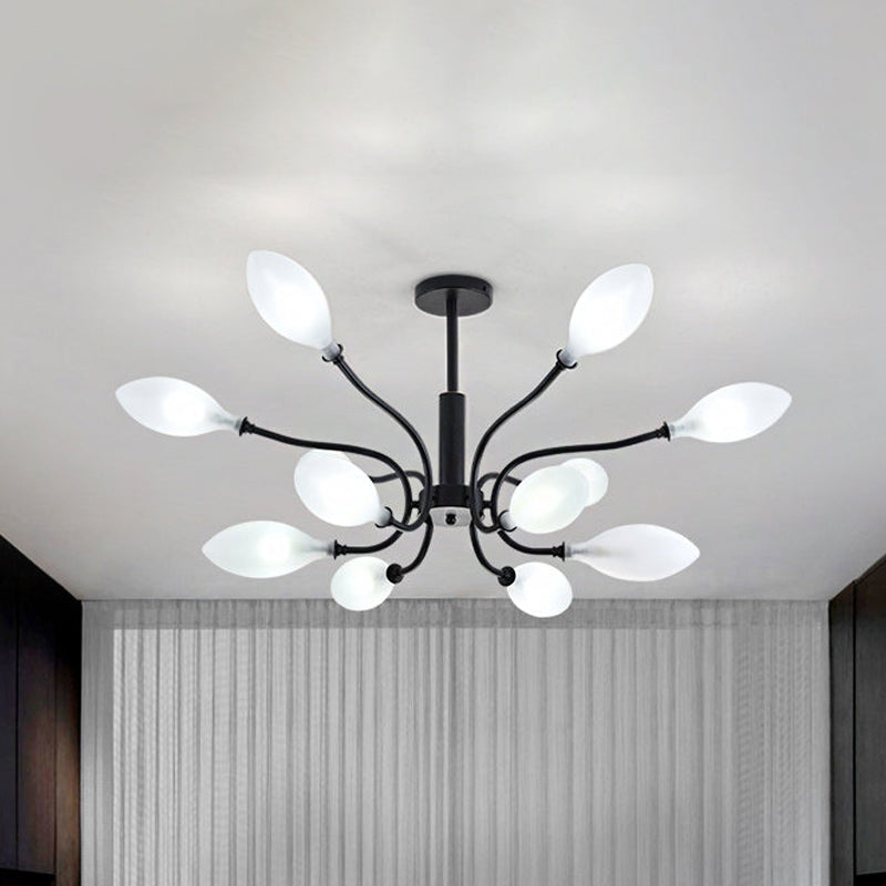 Frosted Glass Branch Chandelier Living Room Multi Light Wrought Iron Ceiling Lamp in Black Clearhalo 'Ceiling Lights' 'Chandeliers' 'Modern Chandeliers' 'Modern' Lighting' 1886712