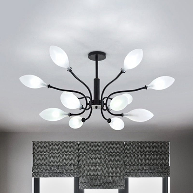 Frosted Glass Branch Chandelier Living Room Multi Light Wrought Iron Ceiling Lamp in Black Clearhalo 'Ceiling Lights' 'Chandeliers' 'Modern Chandeliers' 'Modern' Lighting' 1886713