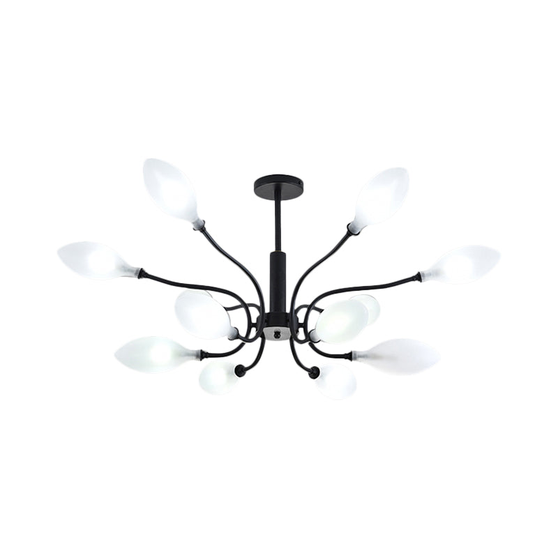 Frosted Glass Branch Chandelier Living Room Multi Light Wrought Iron Ceiling Lamp in Black Clearhalo 'Ceiling Lights' 'Chandeliers' 'Modern Chandeliers' 'Modern' Lighting' 1886714