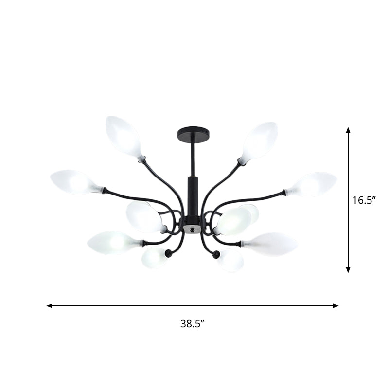 Frosted Glass Branch Chandelier Living Room Multi Light Wrought Iron Ceiling Lamp in Black Clearhalo 'Ceiling Lights' 'Chandeliers' 'Modern Chandeliers' 'Modern' Lighting' 1886715