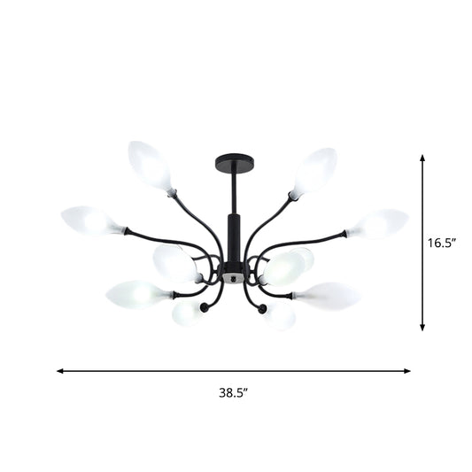 Frosted Glass Branch Chandelier Living Room Multi Light Wrought Iron Ceiling Lamp in Black Clearhalo 'Ceiling Lights' 'Chandeliers' 'Modern Chandeliers' 'Modern' Lighting' 1886715