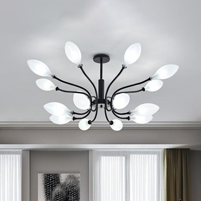 Frosted Glass Branch Chandelier Living Room Multi Light Wrought Iron Ceiling Lamp in Black Clearhalo 'Ceiling Lights' 'Chandeliers' 'Modern Chandeliers' 'Modern' Lighting' 1886717