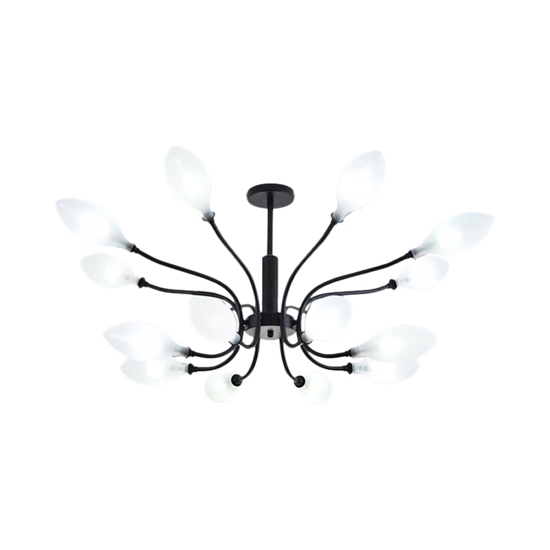 Frosted Glass Branch Chandelier Living Room Multi Light Wrought Iron Ceiling Lamp in Black Clearhalo 'Ceiling Lights' 'Chandeliers' 'Modern Chandeliers' 'Modern' Lighting' 1886719