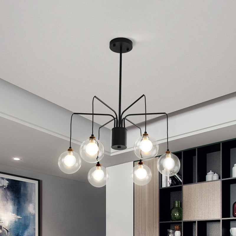 Black Spider Chandelier Light 6/8-Bulb Contemporary Glass Shade Hanging Lighting 6 Black Clearhalo 'Ceiling Lights' 'Chandeliers' 'Modern Chandeliers' 'Modern' Lighting' 1886757