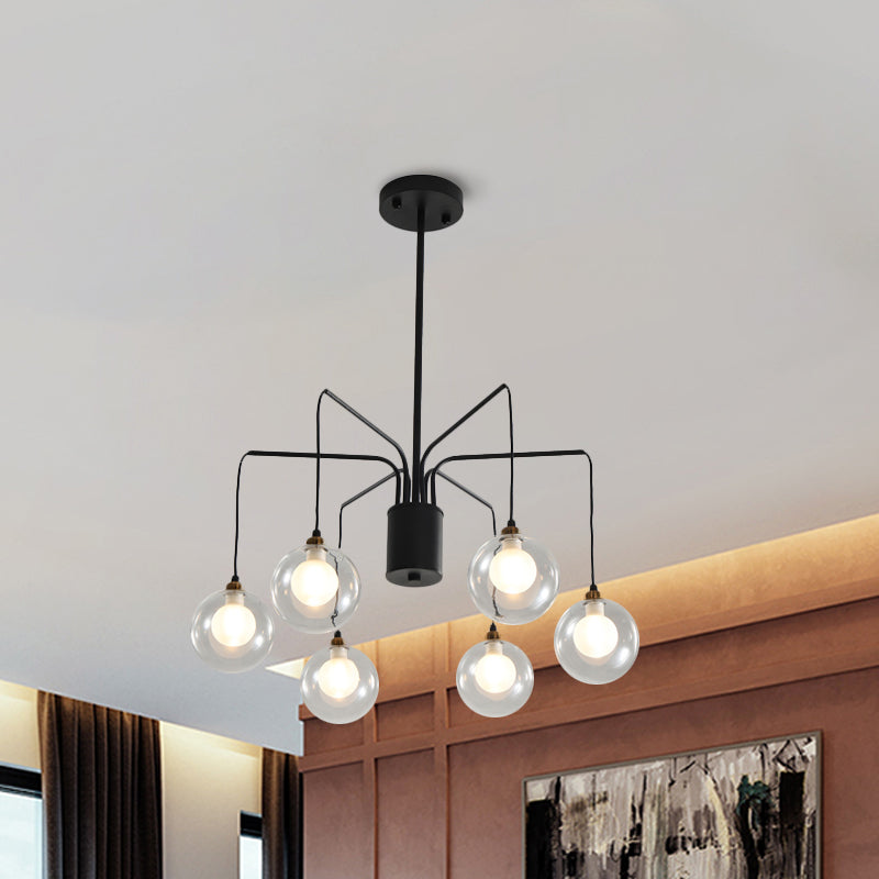 Black Spider Chandelier Light 6/8-Bulb Contemporary Glass Shade Hanging Lighting Clearhalo 'Ceiling Lights' 'Chandeliers' 'Modern Chandeliers' 'Modern' Lighting' 1886758