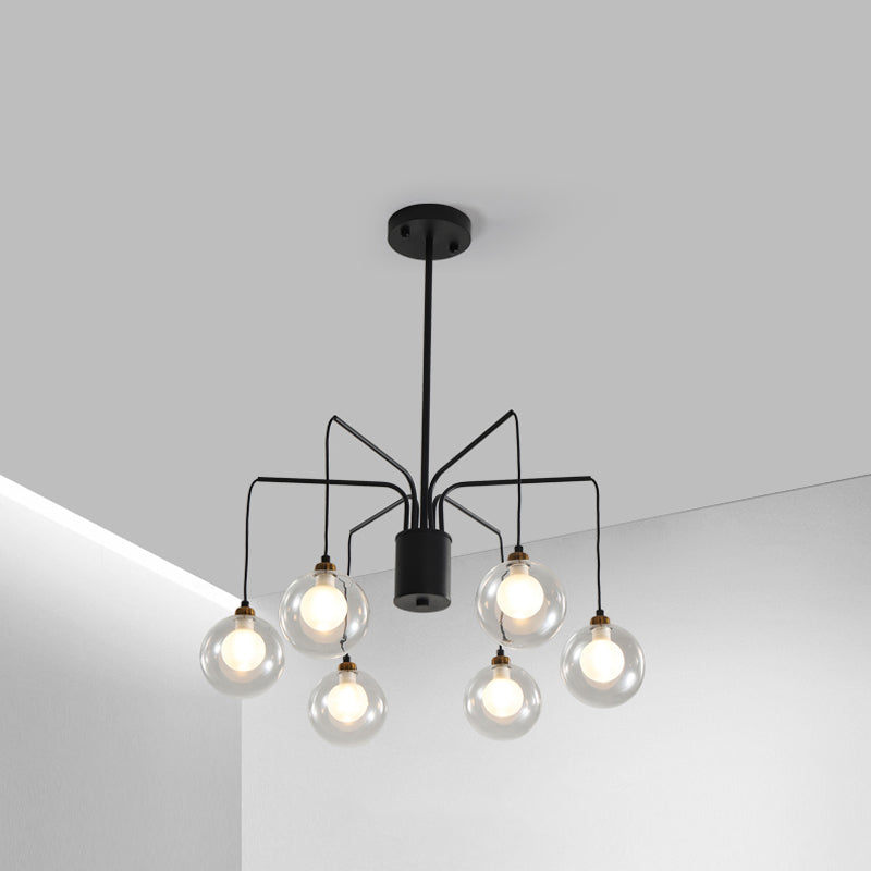 Black Spider Chandelier Light 6/8-Bulb Contemporary Glass Shade Hanging Lighting Clearhalo 'Ceiling Lights' 'Chandeliers' 'Modern Chandeliers' 'Modern' Lighting' 1886759