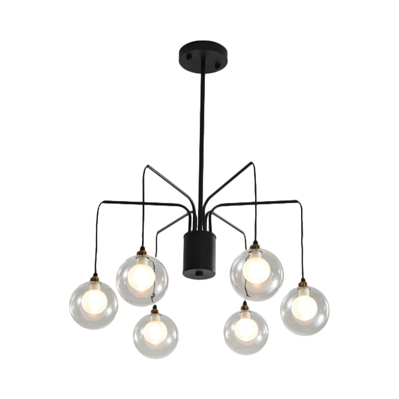 Black Spider Chandelier Light 6/8-Bulb Contemporary Glass Shade Hanging Lighting Clearhalo 'Ceiling Lights' 'Chandeliers' 'Modern Chandeliers' 'Modern' Lighting' 1886760