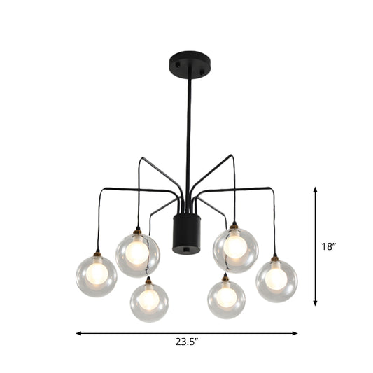 Black Spider Chandelier Light 6/8-Bulb Contemporary Glass Shade Hanging Lighting Clearhalo 'Ceiling Lights' 'Chandeliers' 'Modern Chandeliers' 'Modern' Lighting' 1886761