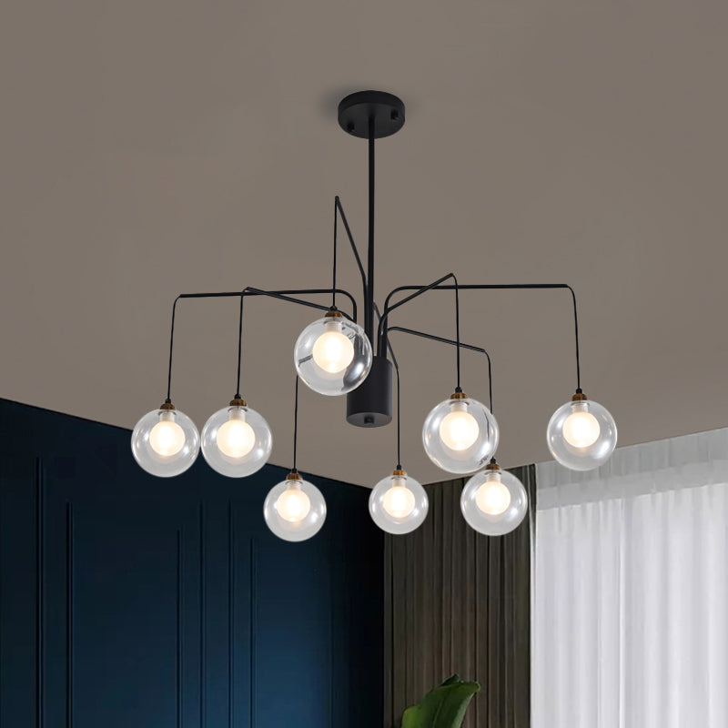 Black Spider Chandelier Light 6/8-Bulb Contemporary Glass Shade Hanging Lighting 8 Black Clearhalo 'Ceiling Lights' 'Chandeliers' 'Modern Chandeliers' 'Modern' Lighting' 1886762