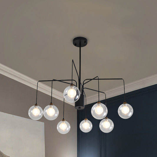 Black Spider Chandelier Light 6/8-Bulb Contemporary Glass Shade Hanging Lighting Clearhalo 'Ceiling Lights' 'Chandeliers' 'Modern Chandeliers' 'Modern' Lighting' 1886763
