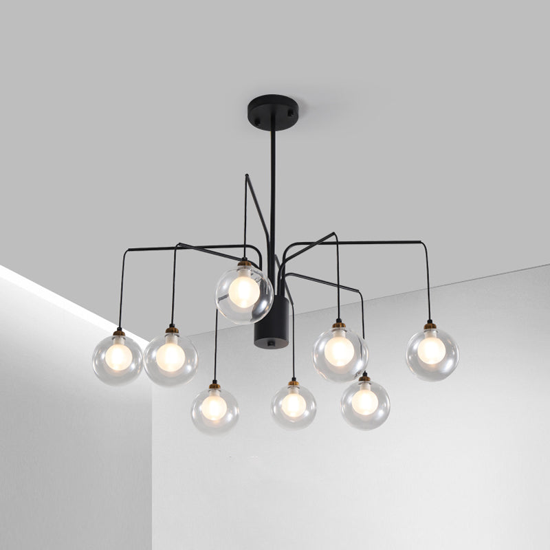 Black Spider Chandelier Light 6/8-Bulb Contemporary Glass Shade Hanging Lighting Clearhalo 'Ceiling Lights' 'Chandeliers' 'Modern Chandeliers' 'Modern' Lighting' 1886764