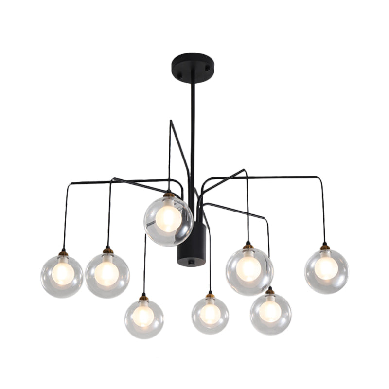 Black Spider Chandelier Light 6/8-Bulb Contemporary Glass Shade Hanging Lighting Clearhalo 'Ceiling Lights' 'Chandeliers' 'Modern Chandeliers' 'Modern' Lighting' 1886765