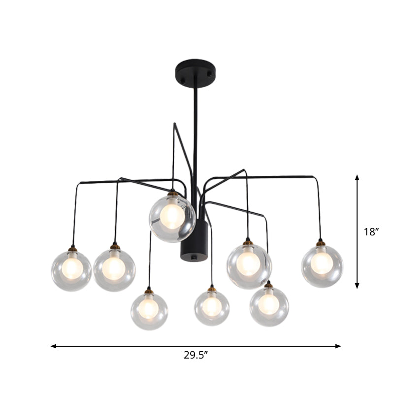 Black Spider Chandelier Light 6/8-Bulb Contemporary Glass Shade Hanging Lighting Clearhalo 'Ceiling Lights' 'Chandeliers' 'Modern Chandeliers' 'Modern' Lighting' 1886766