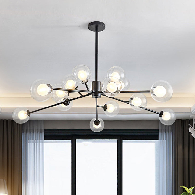 Black/Gold Branching Design Chandelier 9/12 Lights Post Modern Glass Shade Pendant Light 12 Black Clearhalo 'Ceiling Lights' 'Chandeliers' 'Modern Chandeliers' 'Modern' Lighting' 1886767