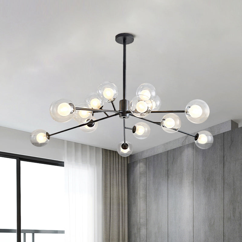 Black/Gold Branching Design Chandelier 9/12 Lights Post Modern Glass Shade Pendant Light Clearhalo 'Ceiling Lights' 'Chandeliers' 'Modern Chandeliers' 'Modern' Lighting' 1886769