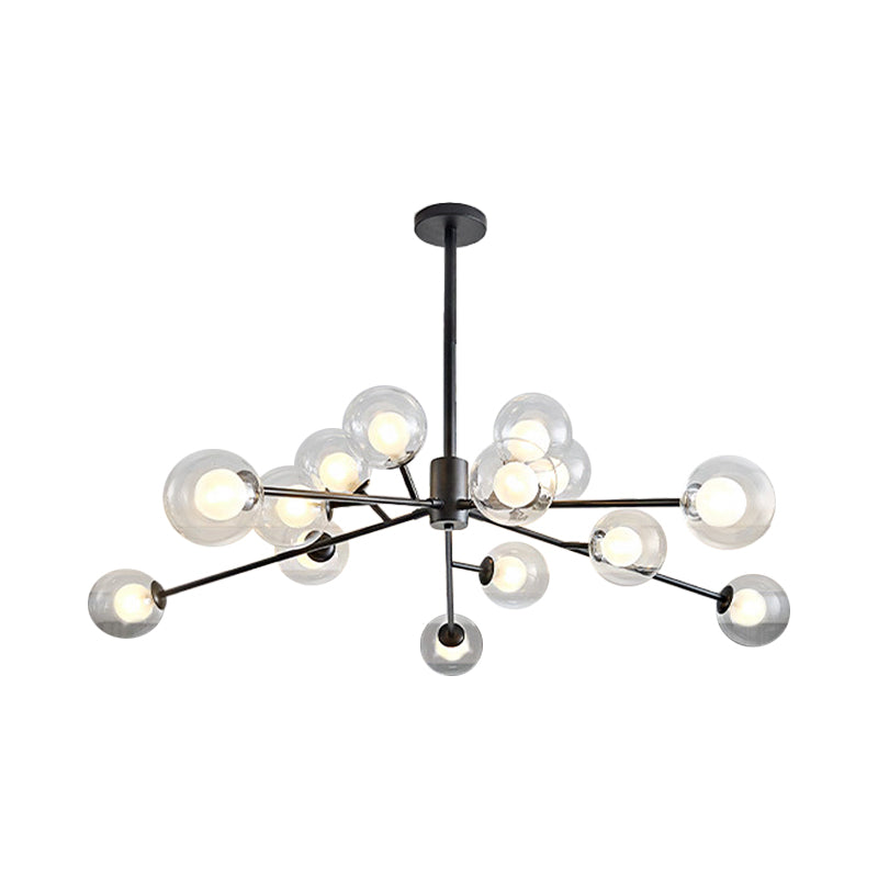 Black/Gold Branching Design Chandelier 9/12 Lights Post Modern Glass Shade Pendant Light Clearhalo 'Ceiling Lights' 'Chandeliers' 'Modern Chandeliers' 'Modern' Lighting' 1886770