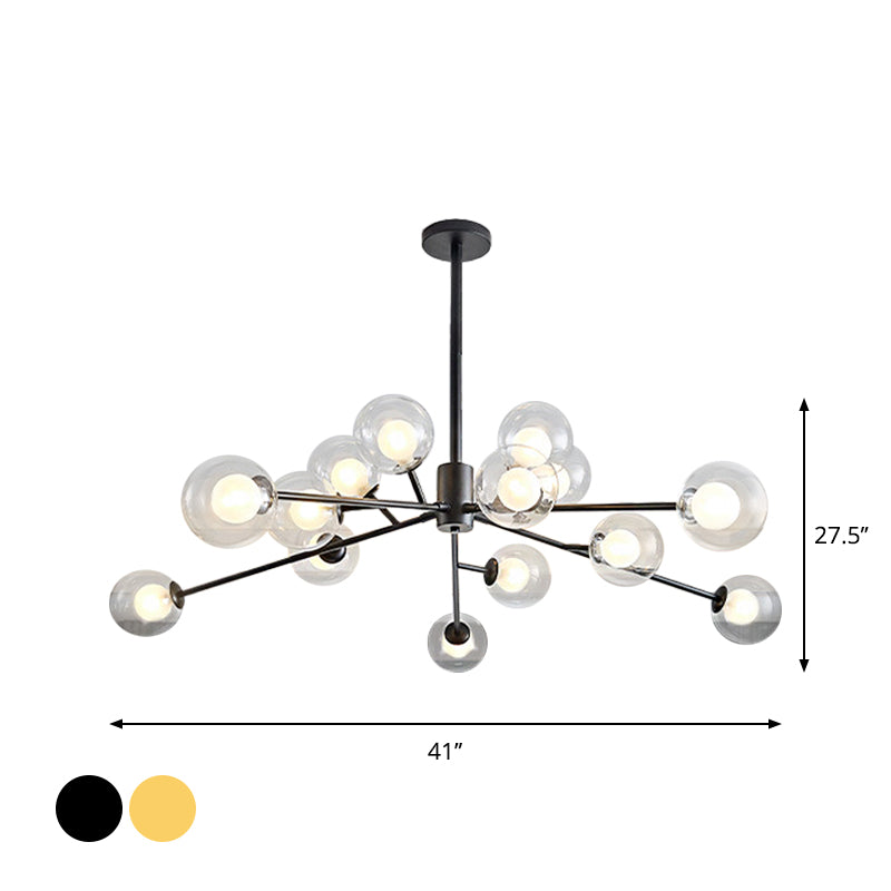 Black/Gold Branching Design Chandelier 9/12 Lights Post Modern Glass Shade Pendant Light Clearhalo 'Ceiling Lights' 'Chandeliers' 'Modern Chandeliers' 'Modern' Lighting' 1886771