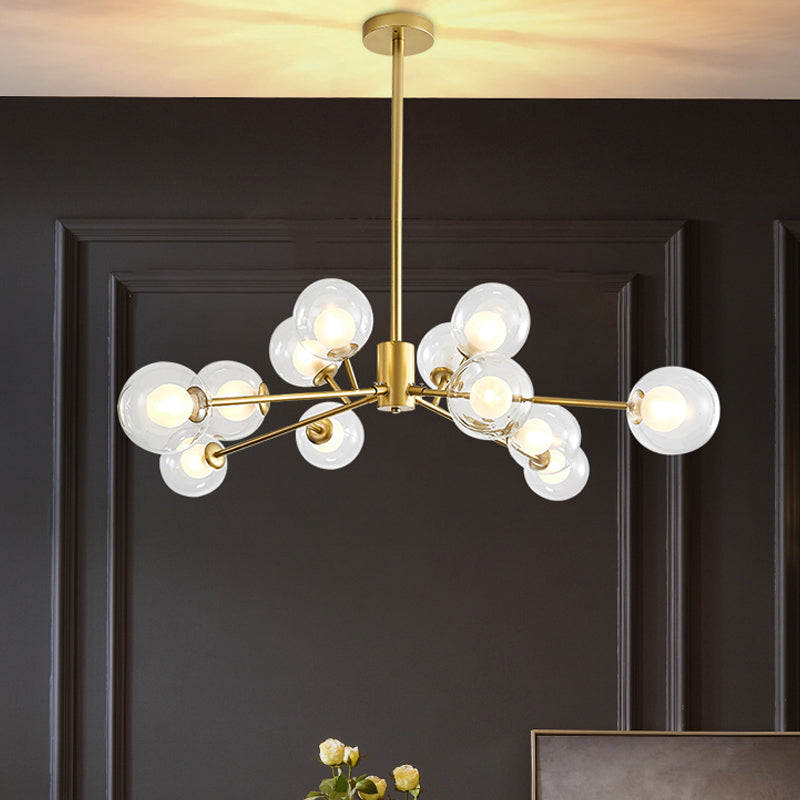 Black/Gold Branching Design Chandelier 9/12 Lights Post Modern Glass Shade Pendant Light 12 Gold Clearhalo 'Ceiling Lights' 'Chandeliers' 'Modern Chandeliers' 'Modern' Lighting' 1886772