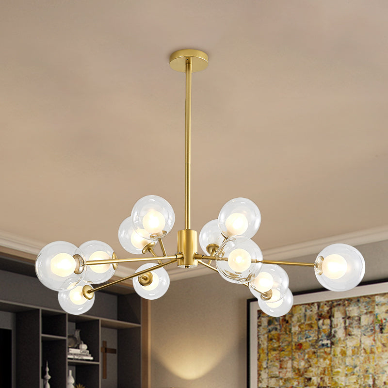 Black/Gold Branching Design Chandelier 9/12 Lights Post Modern Glass Shade Pendant Light Clearhalo 'Ceiling Lights' 'Chandeliers' 'Modern Chandeliers' 'Modern' Lighting' 1886773