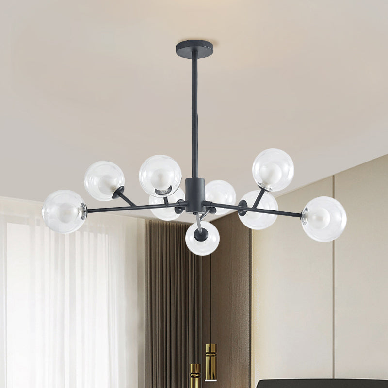 Black/Gold Branching Design Chandelier 9/12 Lights Post Modern Glass Shade Pendant Light Clearhalo 'Ceiling Lights' 'Chandeliers' 'Modern Chandeliers' 'Modern' Lighting' 1886776