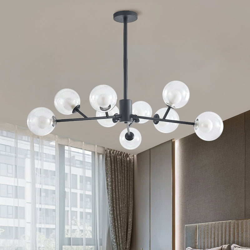 Black/Gold Branching Design Chandelier 9/12 Lights Post Modern Glass Shade Pendant Light 9 Black Clearhalo 'Ceiling Lights' 'Chandeliers' 'Modern Chandeliers' 'Modern' Lighting' 1886777