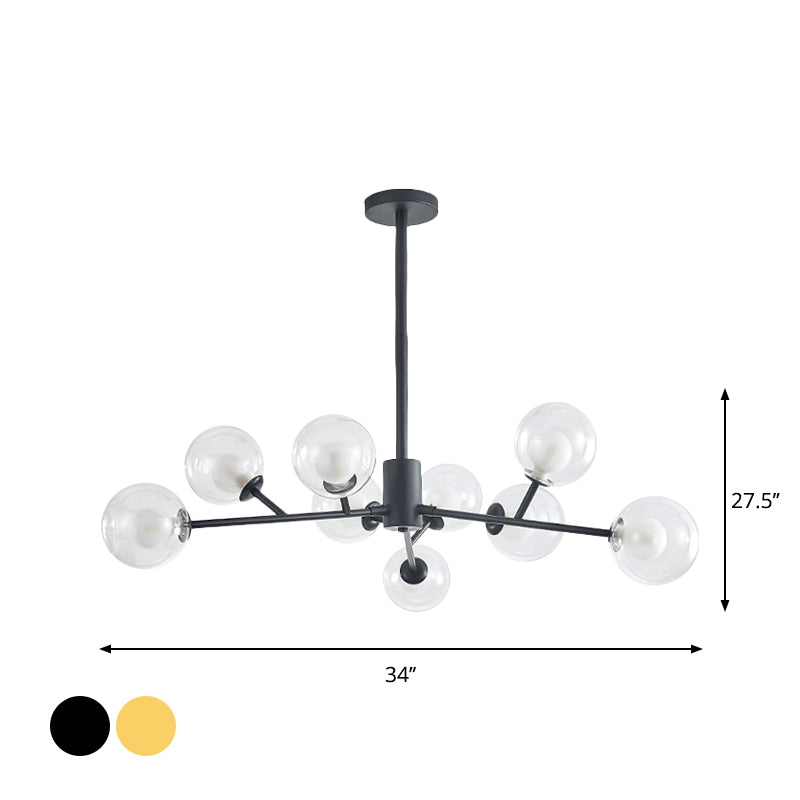 Black/Gold Branching Design Chandelier 9/12 Lights Post Modern Glass Shade Pendant Light Clearhalo 'Ceiling Lights' 'Chandeliers' 'Modern Chandeliers' 'Modern' Lighting' 1886780