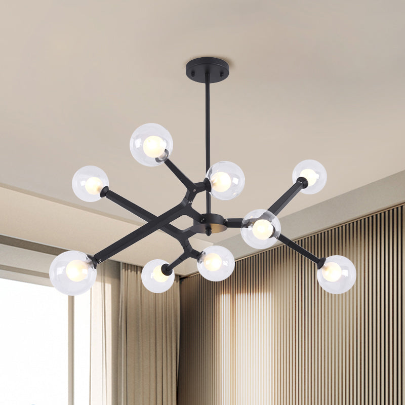 Glass Bubble Ceiling Chandelier 5/9 Light Simple Style Luminaire Lighting in Black/Gold 9 Black Clearhalo 'Ceiling Lights' 'Chandeliers' 'Modern Chandeliers' 'Modern' Lighting' 1886785