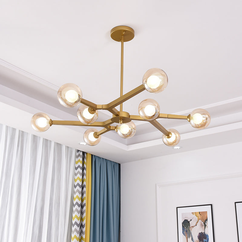 Glass Bubble Ceiling Chandelier 5/9 Light Simple Style Luminaire Lighting in Black/Gold 9 Gold Clearhalo 'Ceiling Lights' 'Chandeliers' 'Modern Chandeliers' 'Modern' Lighting' 1886790